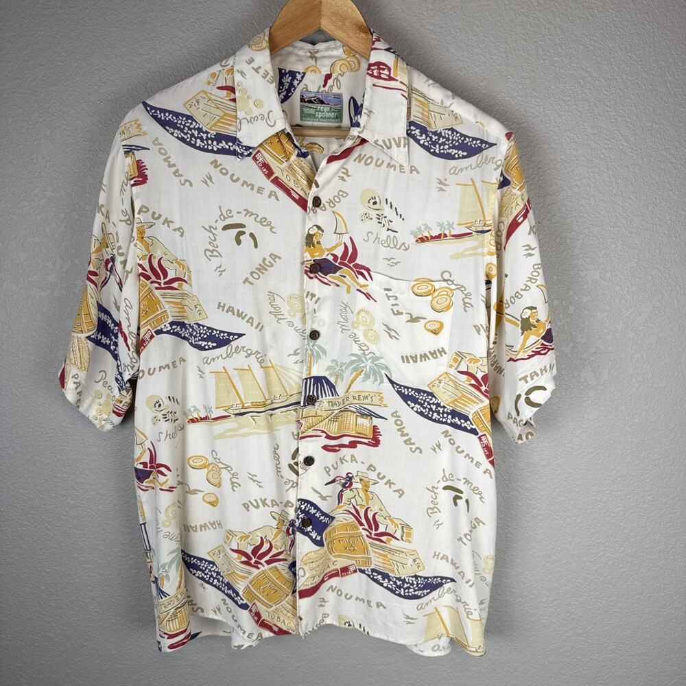 Reyn Spooner Vintage Rum Runner Button Up Hawaiian Shirt‎ Size L Short Sleeve